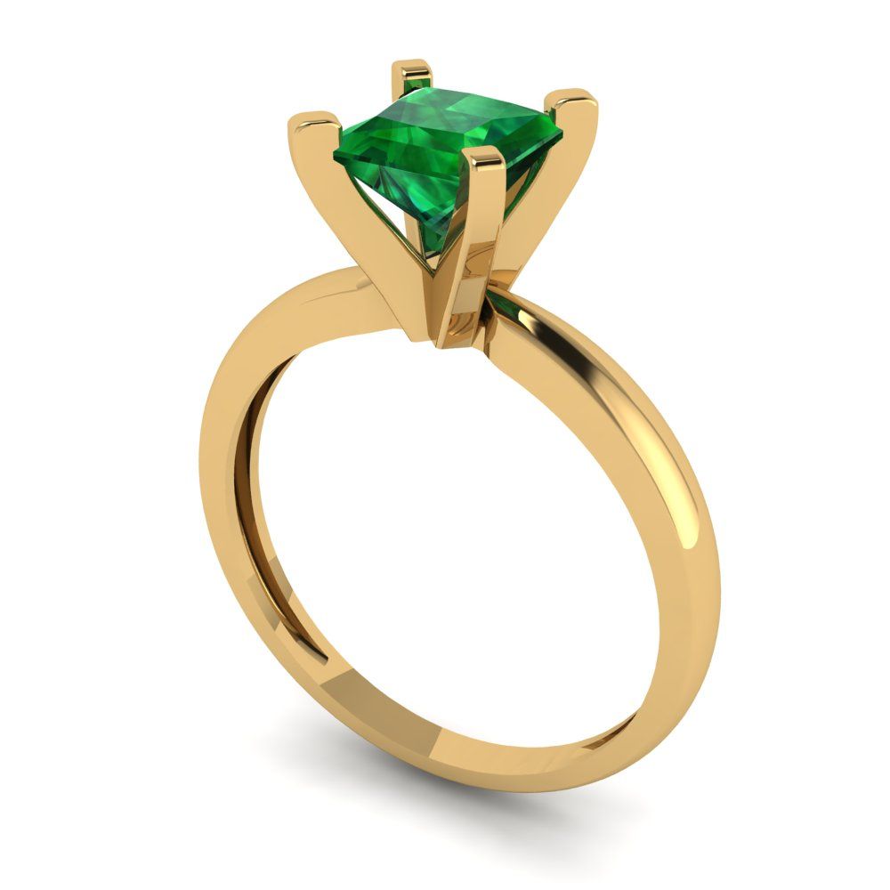 1 cttw Simulated Emerald Solitaire  Engagement Ring - Solid Gold (Princess Cut,5.5mm)