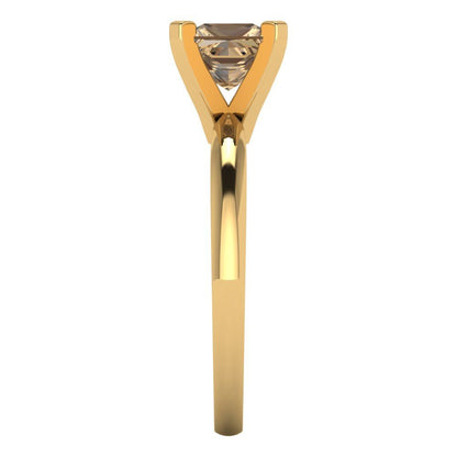 1 cttw Zirconia Simulated Champagne Diamond Solitaire  Engagement Ring - Solid Gold (VVS1, Princess Cut,5.5mm)