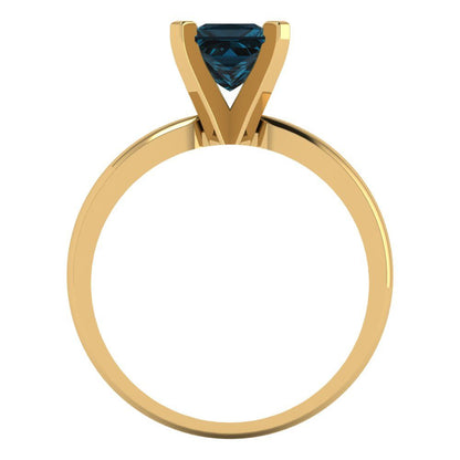 1 cttw Natural London Blue Topaz Solitaire  Engagement Ring - Solid Gold (Princess Cut,5.5mm)