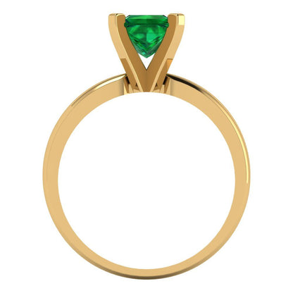 1 cttw Simulated Emerald Solitaire  Engagement Ring - Solid Gold (Princess Cut,5.5mm)