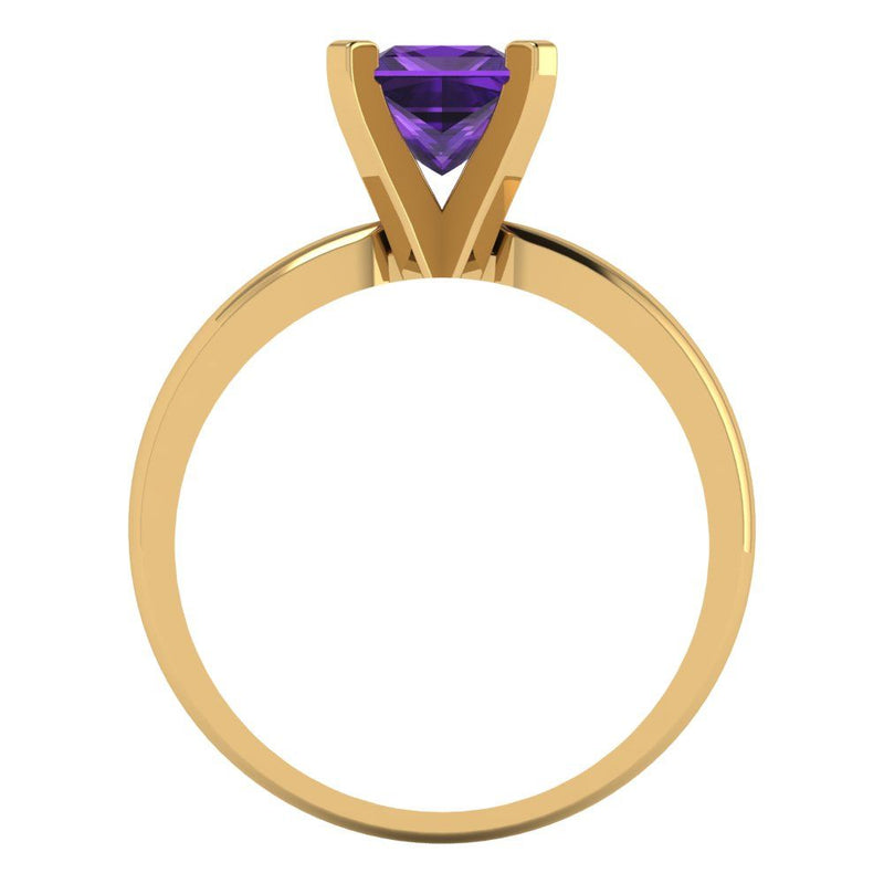 1 ct Brilliant Princess Cut Natural Amethyst Stone Yellow Gold Solitaire Ring