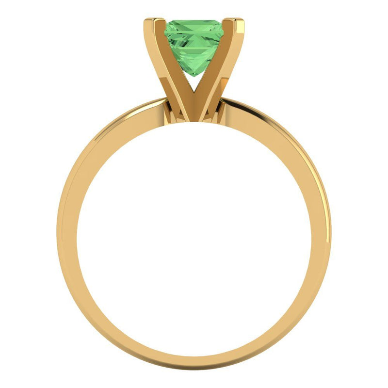 1 ct Brilliant Princess Cut Green Simulated Diamond Stone Yellow Gold Solitaire Ring