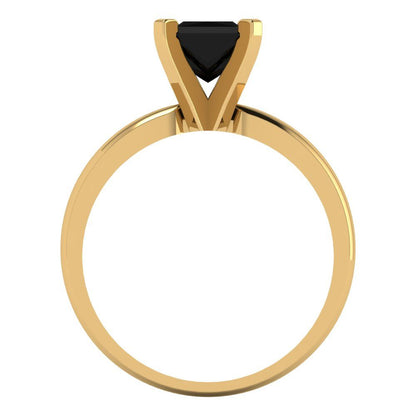 1 cttw Natural Onyx Solitaire  Engagement Ring - Solid Gold (Princess Cut,5.5mm)