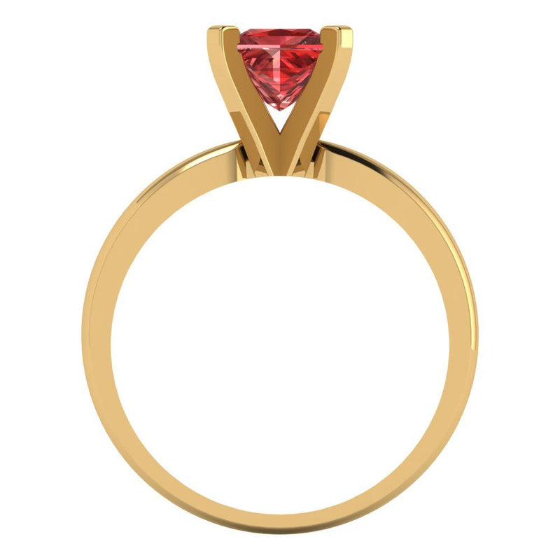 1 ct Brilliant Princess Cut Natural Garnet Stone Yellow Gold Solitaire Ring