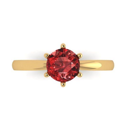 1 cttw Natural Garnet Solitaire  Engagement Ring - Solid Yellow Gold (VVS1, Round Cut,6.5mm)