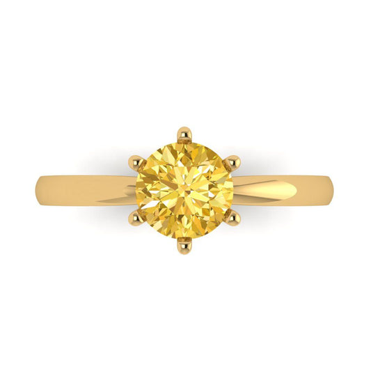 1 cttw Natural Citrine Solitaire  Engagement Ring - Solid Yellow Gold (VVS1, Round Cut,6.5mm)