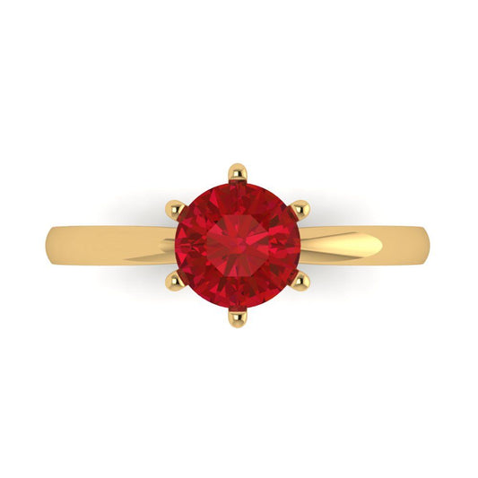 1 cttw Simulated Pink Tourmaline Solitaire  Engagement Ring - Solid Yellow Gold (VVS1, Round Cut,6.5mm)