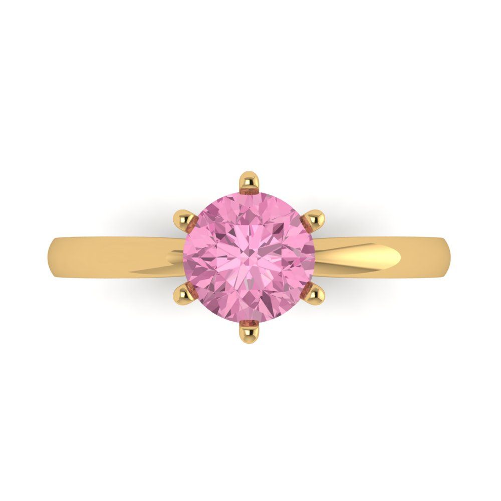 1 cttw Zirconia Simulated Pink Diamond Solitaire  Engagement Ring - Solid Gold (VVS1, Round Cut,6.5mm)