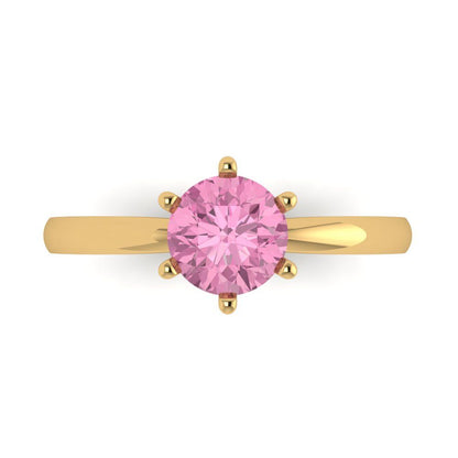 1 cttw Zirconia Simulated Pink Diamond Solitaire  Engagement Ring - Solid Gold (VVS1, Round Cut,6.5mm)