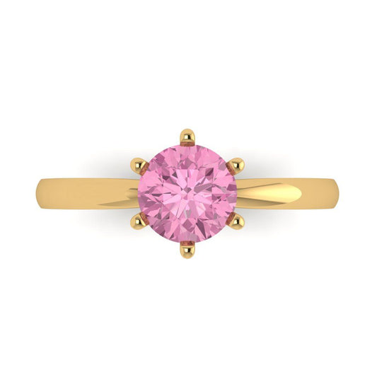 1 cttw Zirconia Simulated Pink Diamond Solitaire  Engagement Ring - Solid Yellow Gold (VVS1, Round Cut,6.5mm)