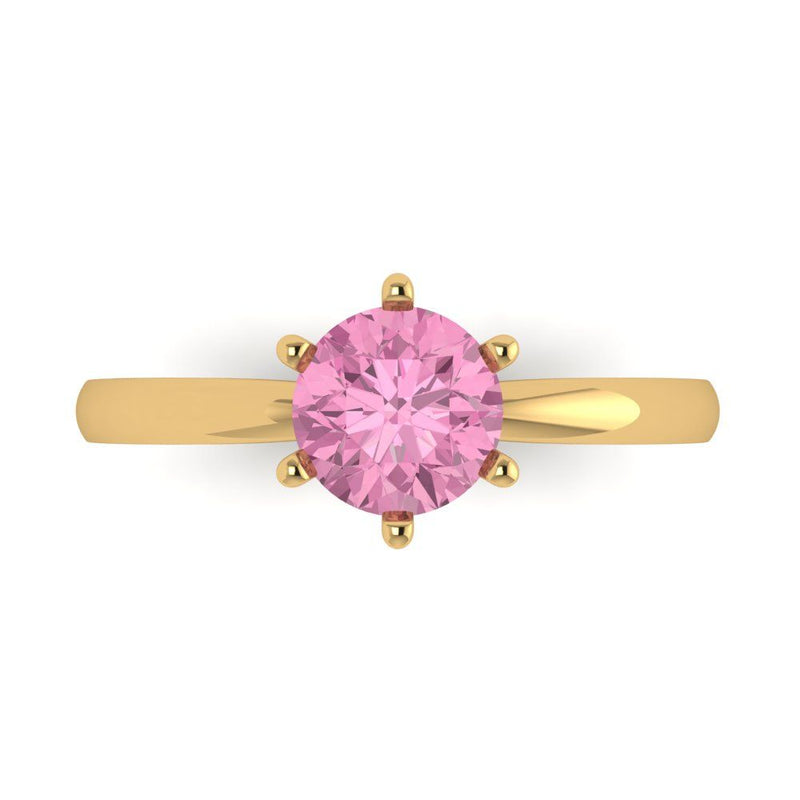1 ct Brilliant Round Cut Pink Simulated Diamond Stone Yellow Gold Solitaire Ring