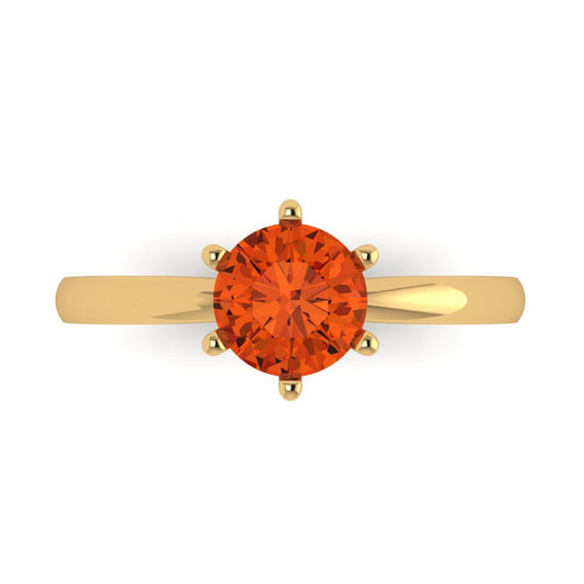 1 cttw Zirconia Simulated Red Diamond Solitaire  Engagement Ring - Solid Yellow Gold (VVS1, Round Cut,6.5mm)