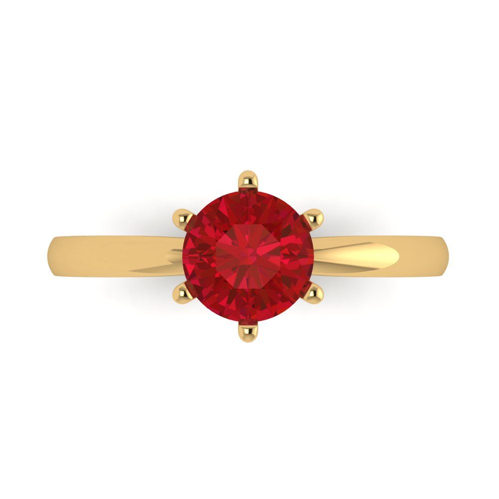 1 cttw Simulated Ruby Solitaire  Engagement Ring - Solid Yellow Gold (VVS1, Round Cut,6.5mm)