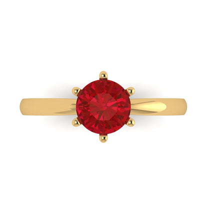 1 cttw Simulated Ruby Solitaire  Engagement Ring - Solid Yellow Gold (VVS1, Round Cut,6.5mm)