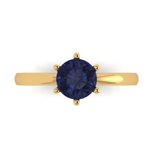 1 cttw Simulated Blue Sapphire Solitaire  Engagement Ring - Solid Yellow Gold (VVS1, Round Cut,6.5mm)