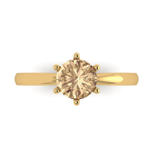 1 cttw Yellow Moissanite Solitaire  Engagement Ring - Solid Yellow Gold (VVS1, Round Cut,6.5mm)