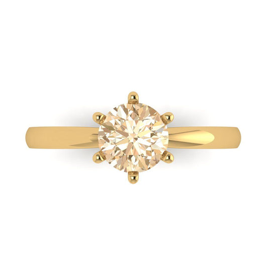 1 cttw Natural Morganite Solitaire  Engagement Ring - Solid Yellow Gold (VVS1, Round Cut,6.5mm)