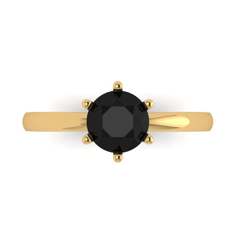 1 cttw Natural Onyx Solitaire  Engagement Ring - Solid Gold (Round Cut,6.5mm)