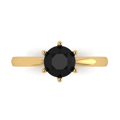 1 cttw Natural Onyx Solitaire  Engagement Ring - Solid Gold (Round Cut,6.5mm)