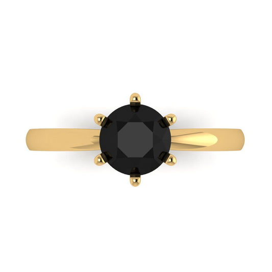 1 cttw Natural Onyx Solitaire  Engagement Ring - Solid Yellow Gold (VVS1, Round Cut,6.5mm)
