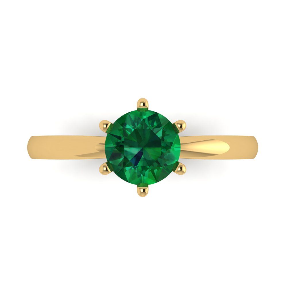 1 cttw Simulated Emerald Solitaire  Engagement Ring - Solid Gold (Round Cut,6.5mm)