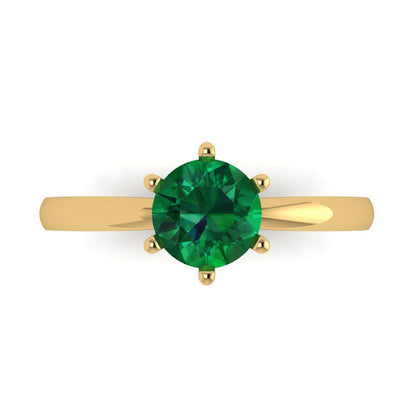 1 cttw Simulated Emerald Solitaire  Engagement Ring - Solid Gold (Round Cut,6.5mm)