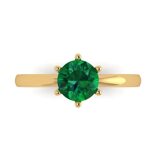 1 cttw Simulated Emerald Solitaire  Engagement Ring - Solid Yellow Gold (VVS1, Round Cut,6.5mm)