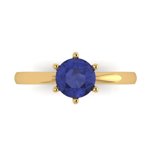 1 cttw Simulated Tanzanite Solitaire  Engagement Ring - Solid Yellow Gold (VVS1, Round Cut,6.5mm)