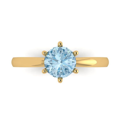 1 cttw Natural Aquamarine Solitaire  Engagement Ring - Solid Gold (Round Cut,6.5mm)