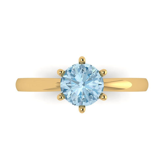 1 cttw Natural Aquamarine Solitaire  Engagement Ring - Solid Yellow Gold (VVS1, Round Cut,6.5mm)