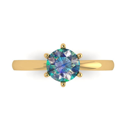 1 cttw Blue Moissanite Solitaire  Engagement Ring - Solid Gold (Round Cut,6.5mm)