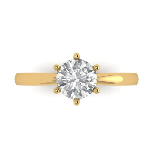 1 cttw White Sapphire Solitaire  Engagement Ring - Solid Yellow Gold (VVS1, Round Cut,6.5mm)