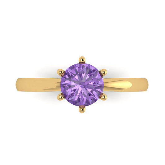 1 cttw Simulated Alexandrite Solitaire  Engagement Ring - Solid Yellow Gold (VVS1, Round Cut,6.5mm)