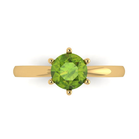 1 cttw Natural Peridot Solitaire  Engagement Ring - Solid Yellow Gold (VVS1, Round Cut,6.5mm)