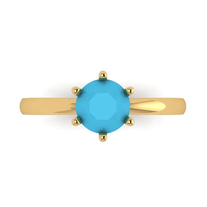 1 cttw Simulated Turquoise Solitaire  Engagement Ring - Solid Gold (Round Cut,6.5mm)
