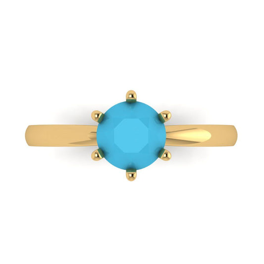 1 cttw Simulated Turquoise Solitaire  Engagement Ring - Solid Yellow Gold (VVS1, Round Cut,6.5mm)