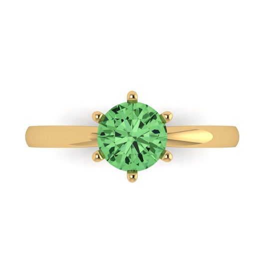 1 cttw Zirconia Simulated Green Diamond Solitaire  Engagement Ring - Solid Yellow Gold (VVS1, Round Cut,6.5mm)