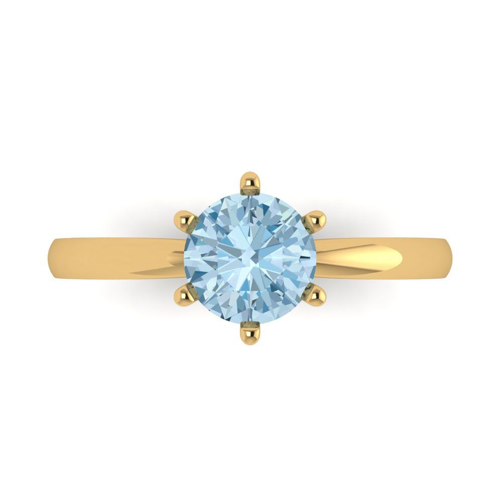 1 cttw Natural Swiss Blue Topaz Solitaire  Engagement Ring - Solid Gold (Round Cut,6.5mm)