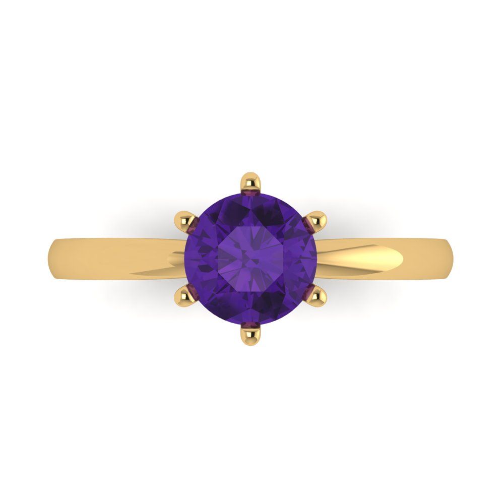 1 cttw Natural Amethyst Solitaire  Engagement Ring - Solid Gold (Round Cut,6.5mm)