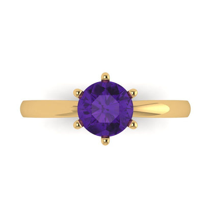 1 cttw Natural Amethyst Solitaire  Engagement Ring - Solid Gold (Round Cut,6.5mm)