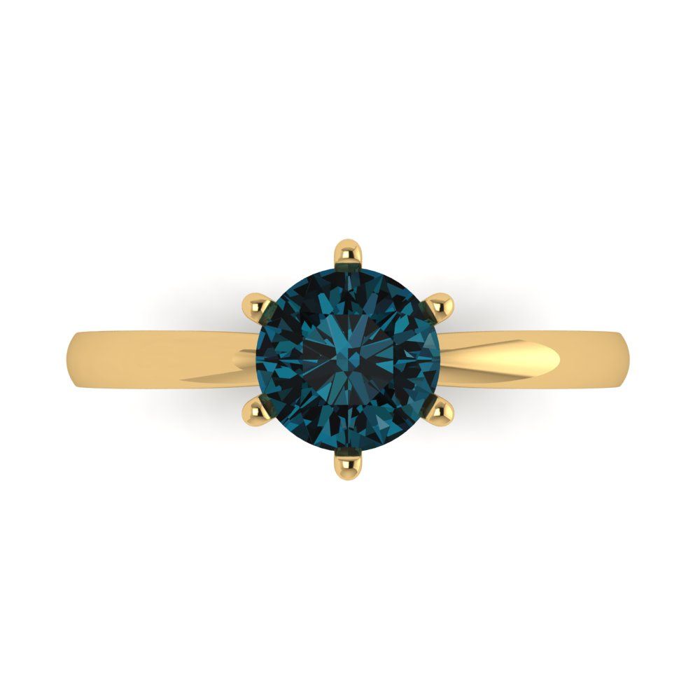 1 cttw Natural London Blue Topaz Solitaire  Engagement Ring - Solid Gold (Round Cut,6.5mm)