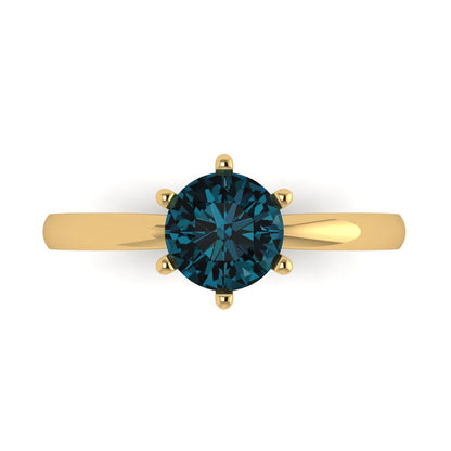 1 cttw Natural London Blue Topaz Solitaire  Engagement Ring - Solid Gold (Round Cut,6.5mm)