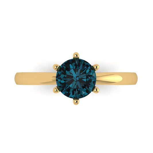 1 cttw Natural London Blue Topaz Solitaire  Engagement Ring - Solid Yellow Gold (VVS1, Round Cut,6.5mm)