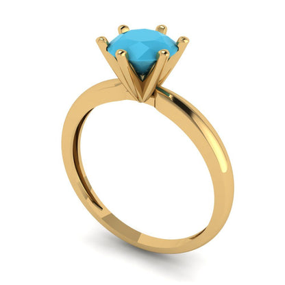 1 cttw Simulated Turquoise Solitaire  Engagement Ring - Solid Gold (Round Cut,6.5mm)