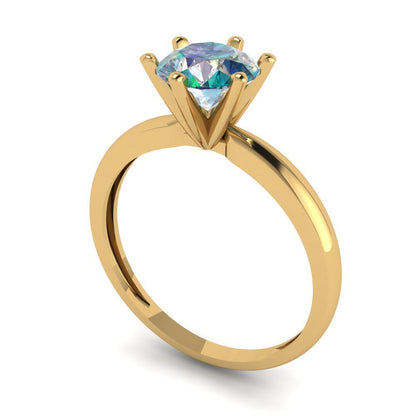 1 cttw Blue Moissanite Solitaire  Engagement Ring - Solid Gold (Round Cut,6.5mm)