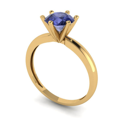1 cttw Simulated Tanzanite Solitaire  Engagement Ring - Solid Gold (Round Cut,6.5mm)