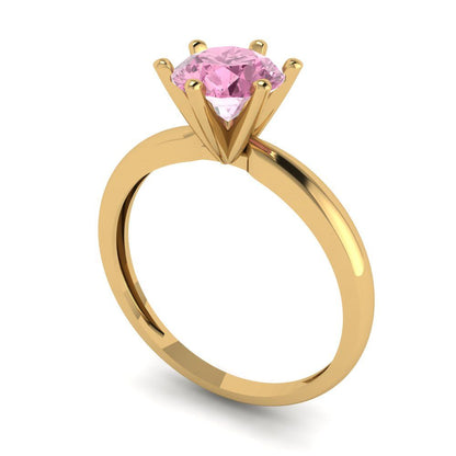 1 cttw Zirconia Simulated Pink Diamond Solitaire  Engagement Ring - Solid Gold (VVS1, Round Cut,6.5mm)