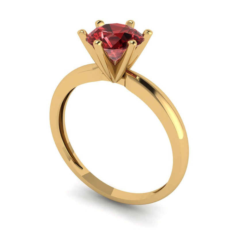 1 ct Brilliant Round Cut Natural Garnet Stone Yellow Gold Solitaire Ring