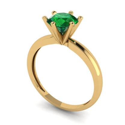 1 cttw Simulated Emerald Solitaire  Engagement Ring - Solid Gold (Round Cut,6.5mm)