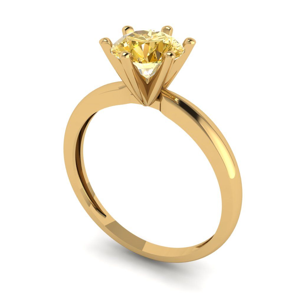 1 cttw Yellow Moissanite Solitaire  Engagement Ring - Solid Gold (Round Cut,6.5mm)